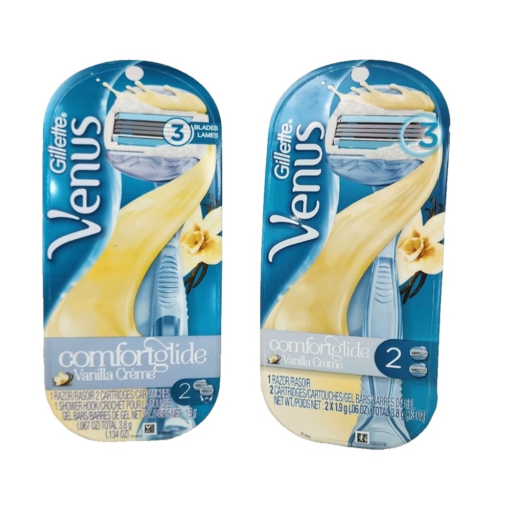 Gillette Venus ComfortGlide Vanilla Crème Razor 2 Cartridges and 1 Hook